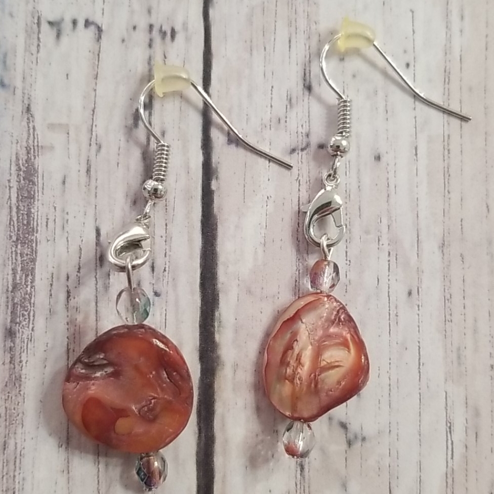 Brown glass shell beaded earrings